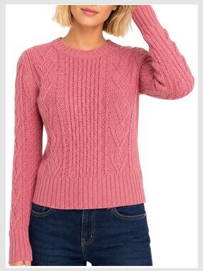Gap Cable Knit Crewneck Wool Blend Sweater Rosewood Pink XS